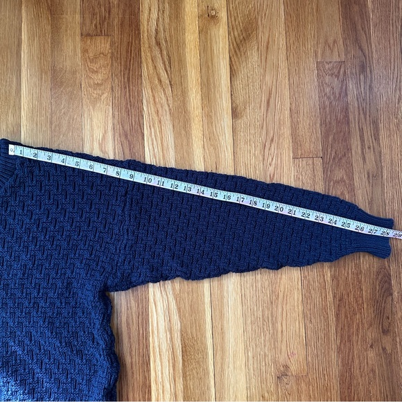 Vintage Eddie Bauer Men’s L Blue Basketweave Knit Sweater Made in USA Cotton - Picture 9 of 13